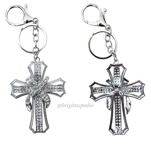 CHRISTIAN CROSS Sparkling Embellished Silver Tone Keychain - Picture 6 of 10